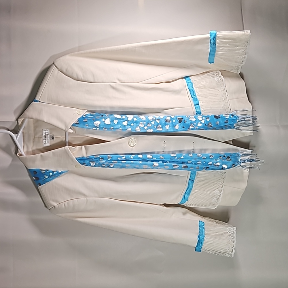 Isaac Mizrahi Cream/Turquoise Jacket Sz L NWOT
